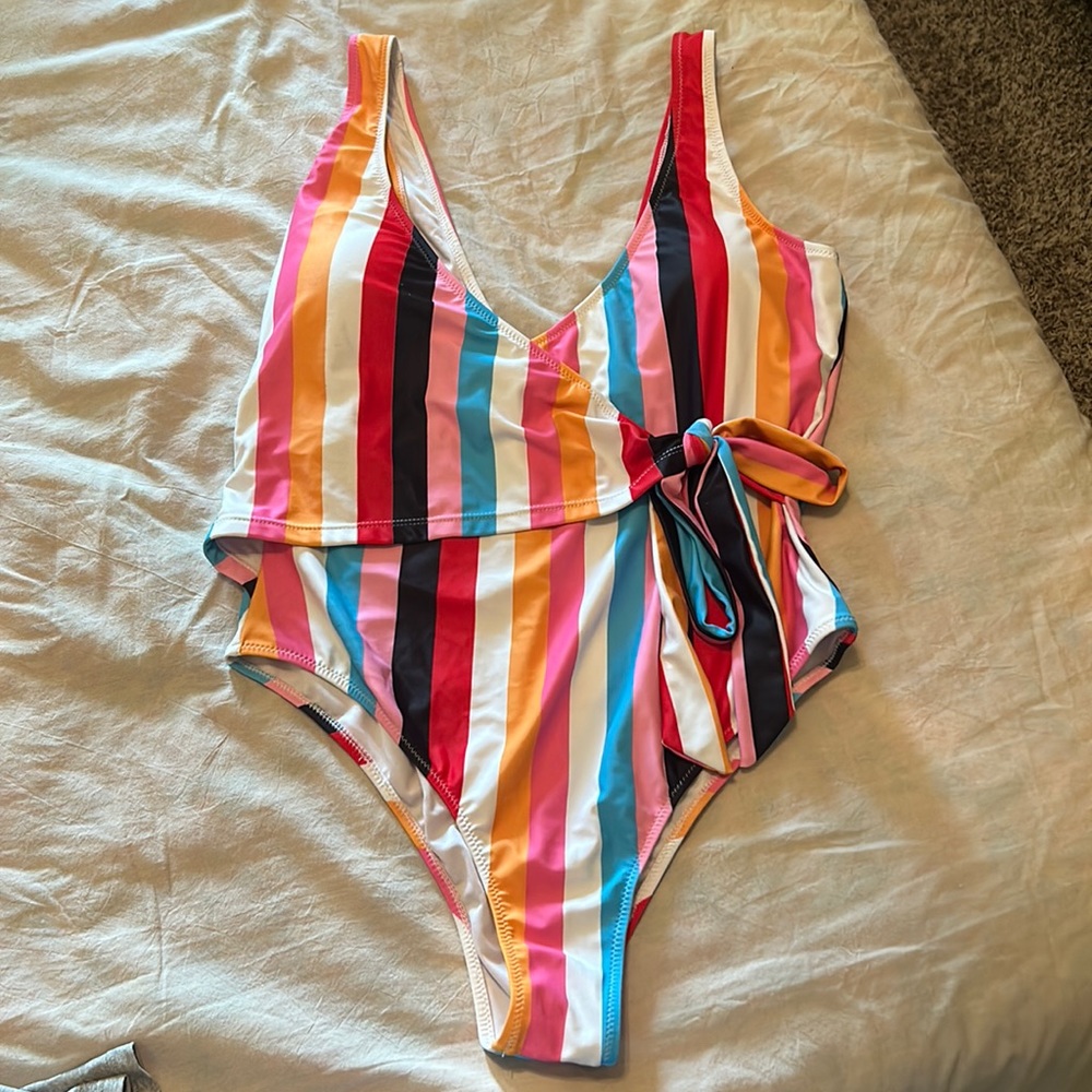 Striped Wrap Onepiece Swimsuit